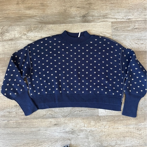 Free People Patterned Easy Street Crop Top in Navy Blue - Picture 3 of 7